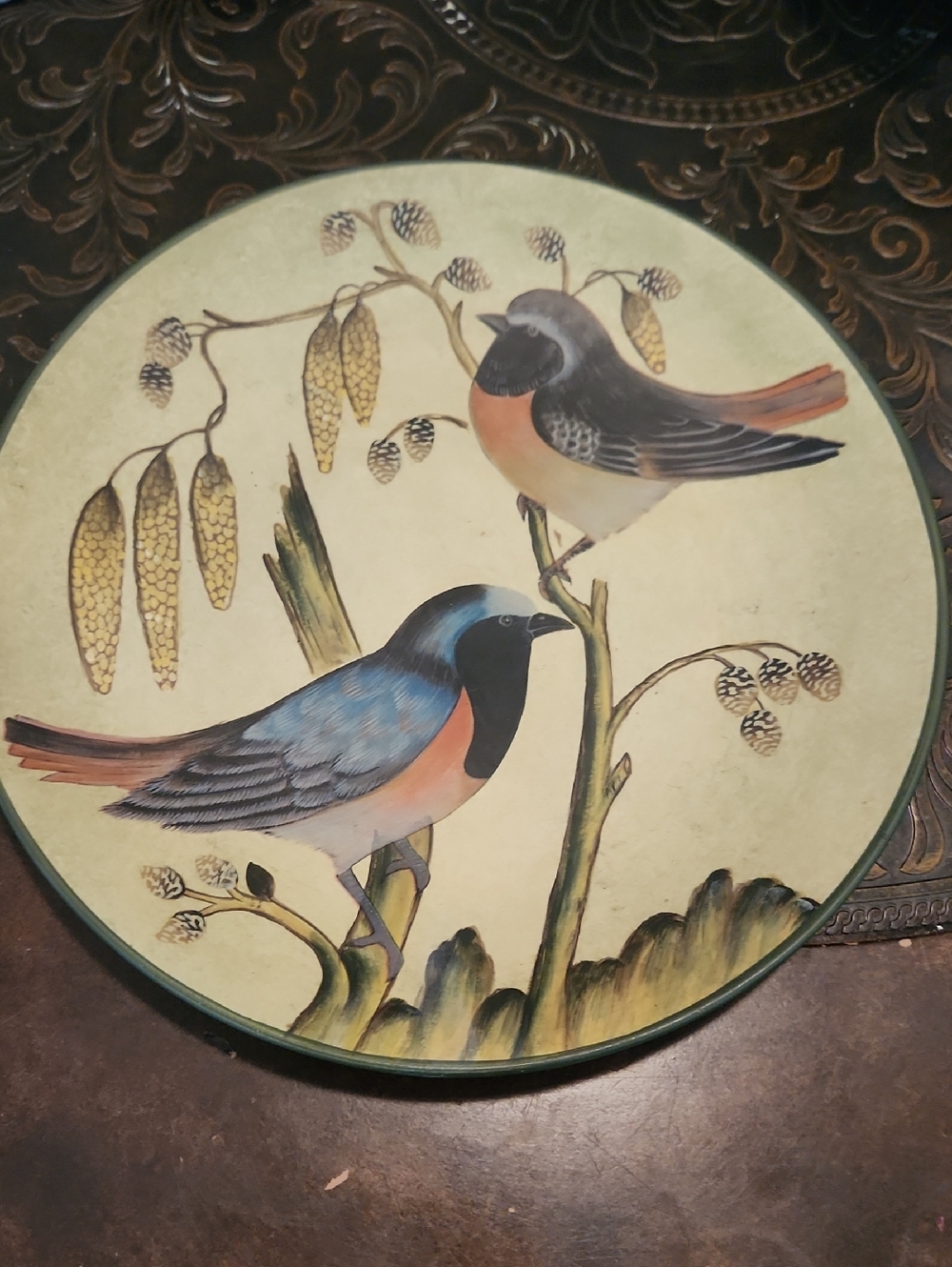 Canfloyd Bird Wall Plaque - Blue and Peach/Coral Birds